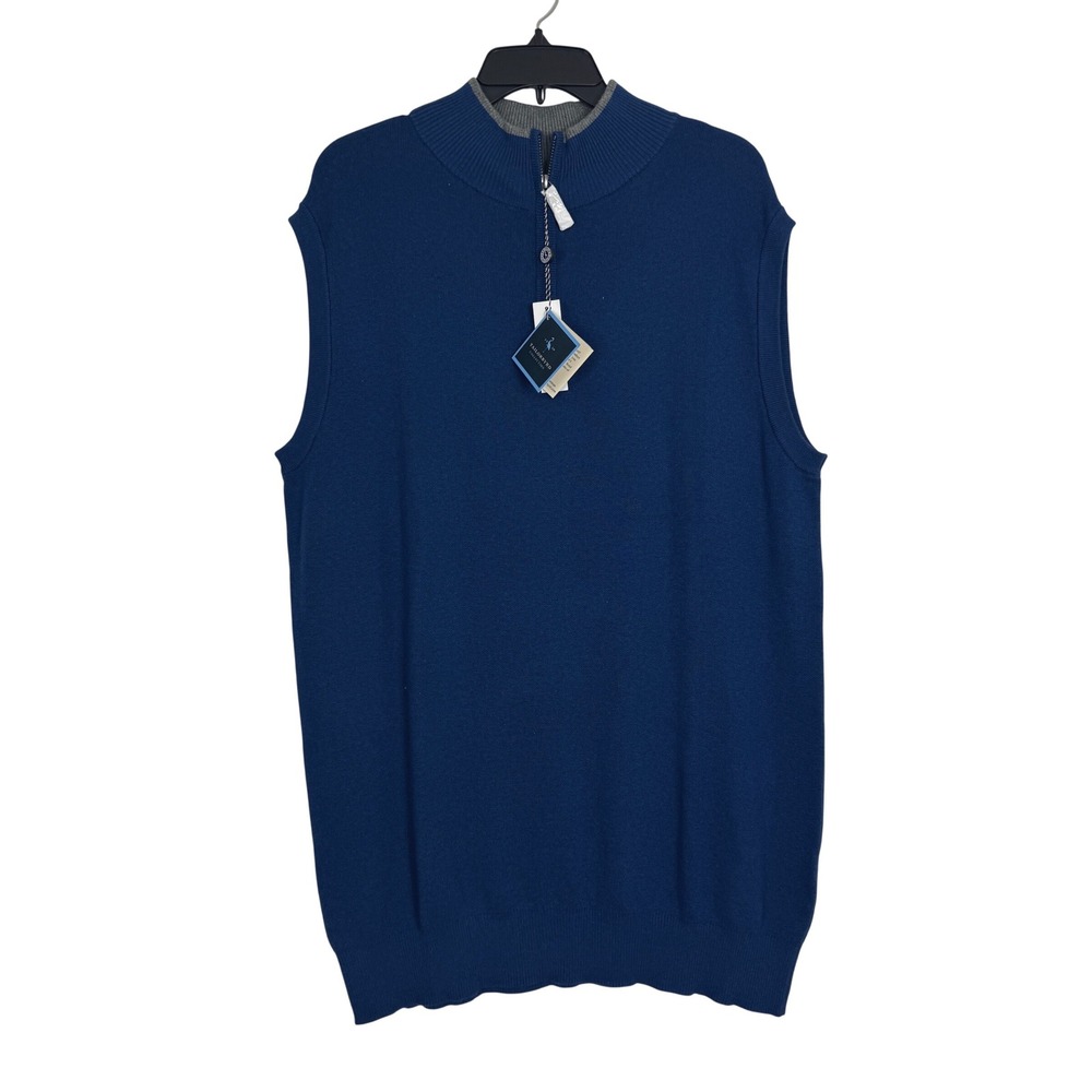 NWT! Tailorbyrd Mens Blue Quarter Zip Sweater Vest XL Knit